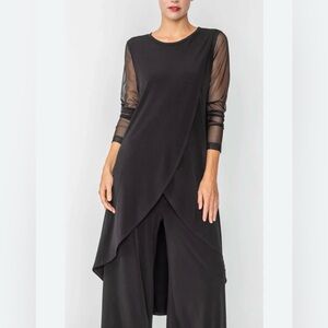 IC CONNIE K COLLECTION Draped Tunic Top Lagenlook Artsy Black Size Small